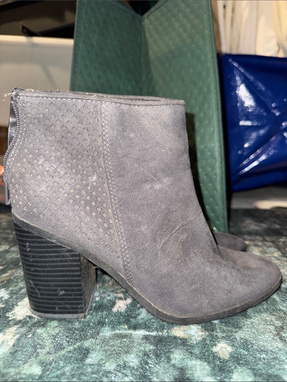 Report Grey Perforated Suede Ankle Booties
